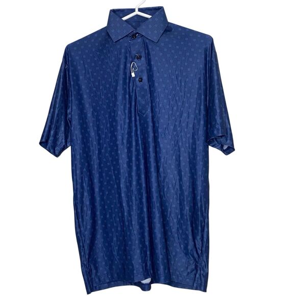 Collars & Co Polo Shirt Mens Small Oracle Blue Dot Golf Preppy Stretch Dress NEW - Picture 2 of 7